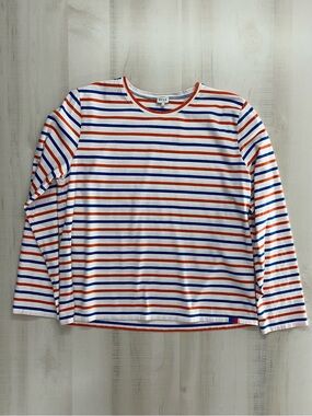 KULE womens red white blue cotton striped tee top blouse xl